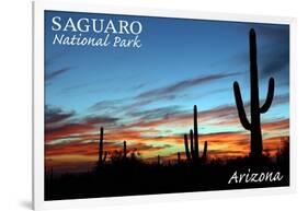 Saguaro National Park, Arizona - Cactus Silhouettes-Lantern Press-Framed Art Print