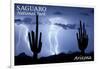 Saguaro National Park, Arizona - Lightning at Night-Lantern Press-Framed Art Print