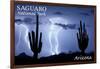 Saguaro National Park, Arizona - Lightning at Night-Lantern Press-Framed Art Print