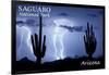 Saguaro National Park, Arizona - Lightning at Night-Lantern Press-Framed Art Print