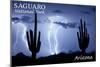 Saguaro National Park, Arizona - Lightning at Night-Lantern Press-Mounted Art Print