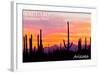 Saguaro National Park, Arizona - Orange and Pink Sunset-Lantern Press-Framed Art Print