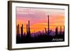 Saguaro National Park, Arizona - Orange and Pink Sunset-Lantern Press-Framed Art Print