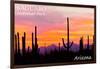 Saguaro National Park, Arizona - Orange and Pink Sunset-Lantern Press-Framed Art Print