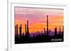 Saguaro National Park, Arizona - Orange and Pink Sunset-Lantern Press-Framed Premium Giclee Print