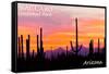 Saguaro National Park, Arizona - Orange and Pink Sunset-Lantern Press-Framed Stretched Canvas