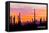 Saguaro National Park, Arizona - Orange and Pink Sunset-Lantern Press-Framed Stretched Canvas