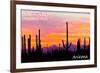 Saguaro National Park, Arizona - Orange and Pink Sunset-Lantern Press-Framed Art Print