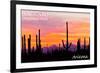 Saguaro National Park, Arizona - Orange and Pink Sunset-Lantern Press-Framed Art Print