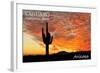 Saguaro National Park, Arizona - Orange Sunset-Lantern Press-Framed Art Print
