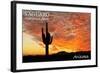 Saguaro National Park, Arizona - Orange Sunset-Lantern Press-Framed Art Print