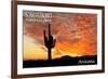 Saguaro National Park, Arizona - Orange Sunset-Lantern Press-Framed Art Print