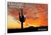 Saguaro National Park, Arizona - Orange Sunset-Lantern Press-Framed Art Print