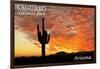 Saguaro National Park, Arizona - Orange Sunset-Lantern Press-Framed Art Print