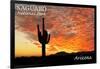 Saguaro National Park, Arizona - Orange Sunset-Lantern Press-Framed Art Print