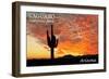 Saguaro National Park, Arizona - Orange Sunset-Lantern Press-Framed Art Print