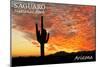 Saguaro National Park, Arizona - Orange Sunset-Lantern Press-Mounted Art Print