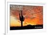 Saguaro National Park, Arizona - Orange Sunset-Lantern Press-Framed Premium Giclee Print