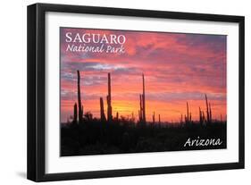 Saguaro National Park, Arizona - Pink Sunset-Lantern Press-Framed Art Print