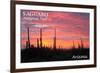 Saguaro National Park, Arizona - Pink Sunset-Lantern Press-Framed Art Print