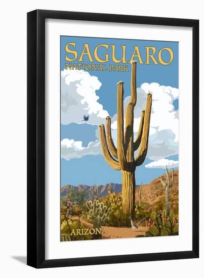 Saguaro National Park, Arizona - Roadrunner and Trail-Lantern Press-Framed Art Print