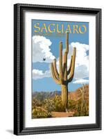 Saguaro National Park, Arizona - Roadrunner and Trail-Lantern Press-Framed Art Print