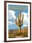 Saguaro National Park, Arizona - Roadrunner and Trail-Lantern Press-Framed Art Print