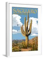 Saguaro National Park, Arizona - Roadrunner and Trail-Lantern Press-Framed Art Print