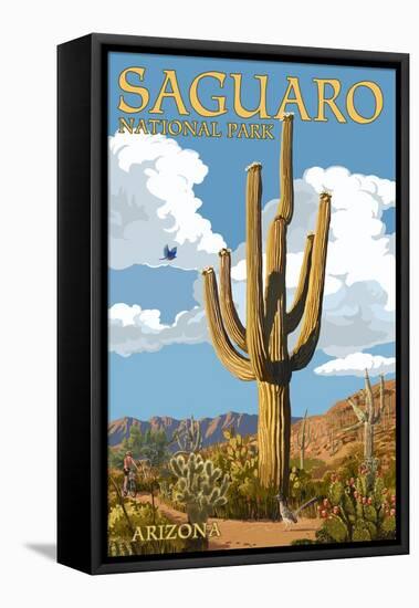 Saguaro National Park, Arizona - Roadrunner and Trail-Lantern Press-Framed Stretched Canvas