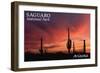 Saguaro National Park, Arizona - Storm and Sunset-Lantern Press-Framed Art Print