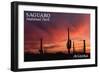 Saguaro National Park, Arizona - Storm and Sunset-Lantern Press-Framed Art Print