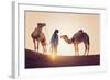 Sahara Desert, Morocco. Silhouette on the Dunes at Sunset.-Marco Bottigelli-Framed Photographic Print