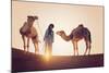 Sahara Desert, Morocco. Silhouette on the Dunes at Sunset.-Marco Bottigelli-Mounted Photographic Print