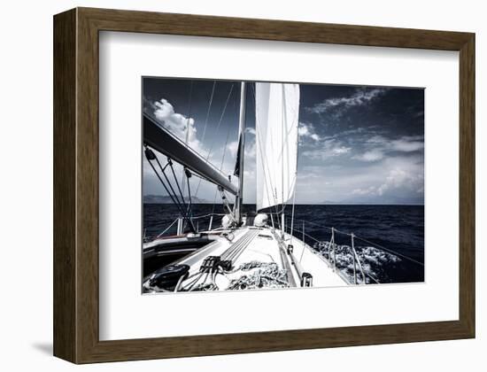 Sail Boat in the Sea at Sunset-null-Framed Art Print