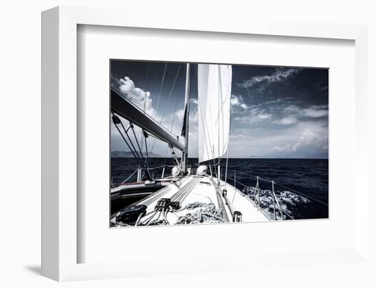 Sail Boat in the Sea at Sunset-null-Framed Art Print