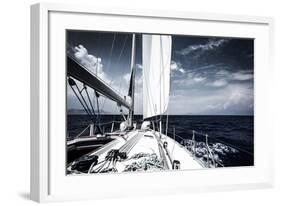 Sail Boat in the Sea at Sunset-null-Framed Art Print