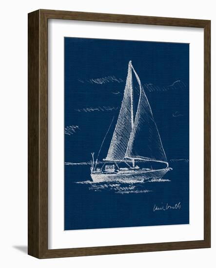 Sail Boat on Blue Burlap I-Lanie Loreth-Framed Art Print