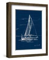 Sail Boat on Blue Burlap I-Lanie Loreth-Framed Art Print