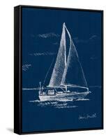 Sail Boat on Blue Burlap I-Lanie Loreth-Framed Stretched Canvas