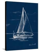 Sail Boat on Blue Burlap I-Lanie Loreth-Stretched Canvas
