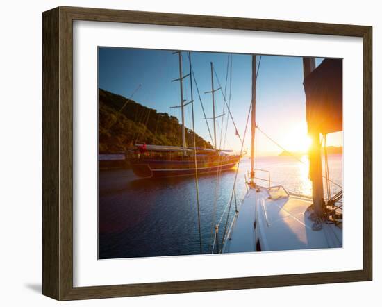 Sail Boats Anchored in a Calm Blue Water Bay of Skopea Limani. Turkey-Dudarev Mikhail-Framed Photographic Print