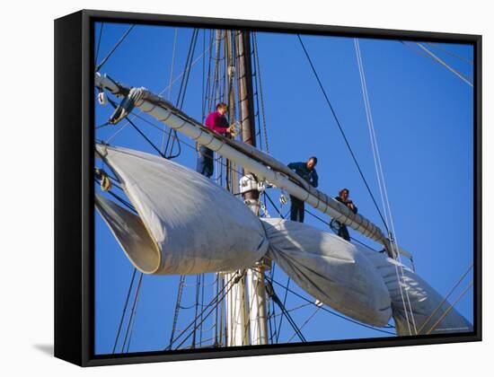 Sail Furling at the Living Maritime Museum, Mystic Seaport, Connecticut, USA-Fraser Hall-Framed Stretched Canvas