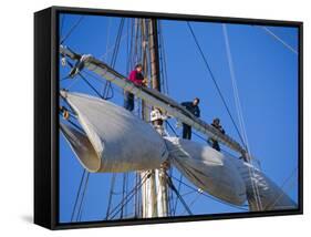 Sail Furling at the Living Maritime Museum, Mystic Seaport, Connecticut, USA-Fraser Hall-Framed Stretched Canvas