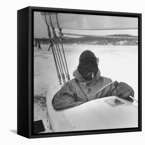 Sail Maker Howard Boston Sitting in His Craft at Northwest Ice Yacht Regatta-George Skadding-Framed Stretched Canvas