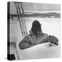 Sail Maker Howard Boston Sitting in His Craft at Northwest Ice Yacht Regatta-George Skadding-Stretched Canvas