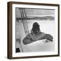 Sail Maker Howard Boston Sitting in His Craft at Northwest Ice Yacht Regatta-George Skadding-Framed Photographic Print