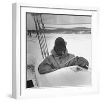 Sail Maker Howard Boston Sitting in His Craft at Northwest Ice Yacht Regatta-George Skadding-Framed Photographic Print