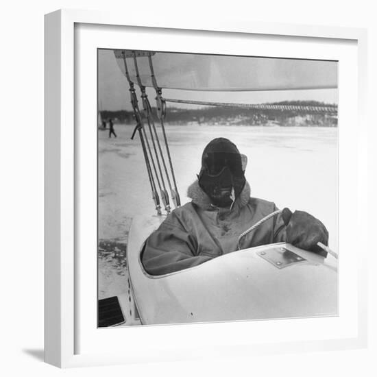 Sail Maker Howard Boston Sitting in His Craft at Northwest Ice Yacht Regatta-George Skadding-Framed Photographic Print