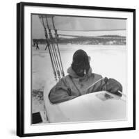 Sail Maker Howard Boston Sitting in His Craft at Northwest Ice Yacht Regatta-George Skadding-Framed Photographic Print