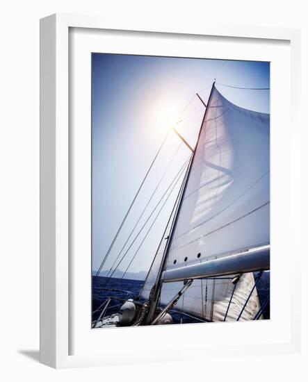 Sail of the Yacht Fluttering in the Wind, Summer Adventure, Sea Cruise on Sailboat, Yachting Sport,-Anna Omelchenko-Framed Photographic Print
